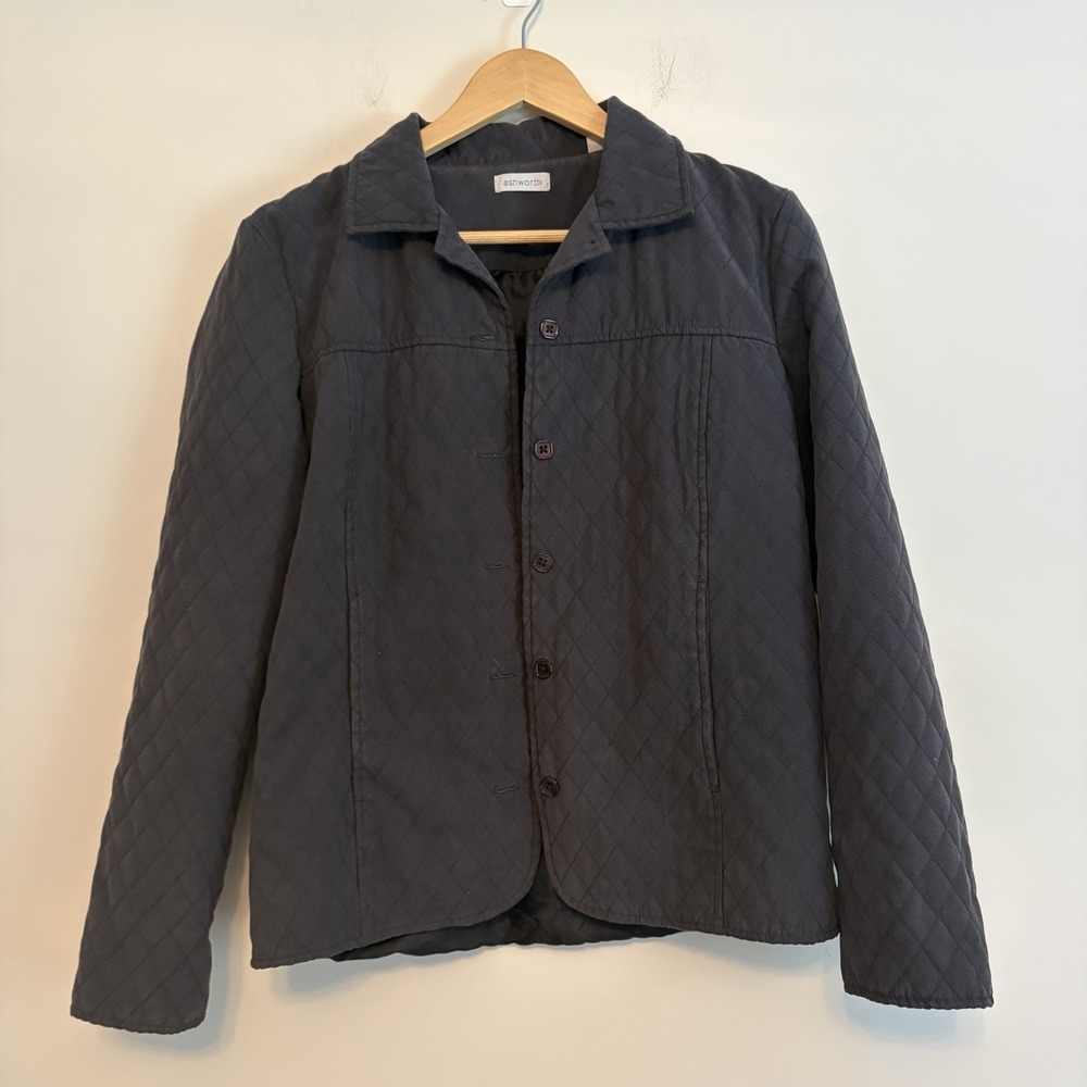 Ashworth Small Quilted Lightweight Jacket Washed Black Collar Outerwear Button